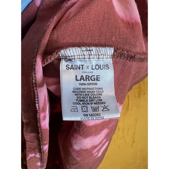 Saint x Louis Collab Men’s T-shirt Maroon Bleach Tie Dye Boxy Tee Size Large - Picture 6 of 6
